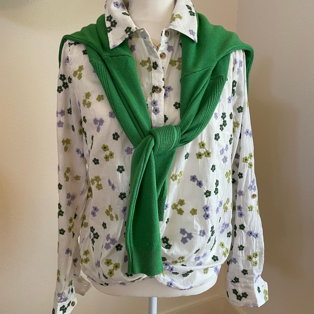 Anthropologie Maeve Embroidered Shirt